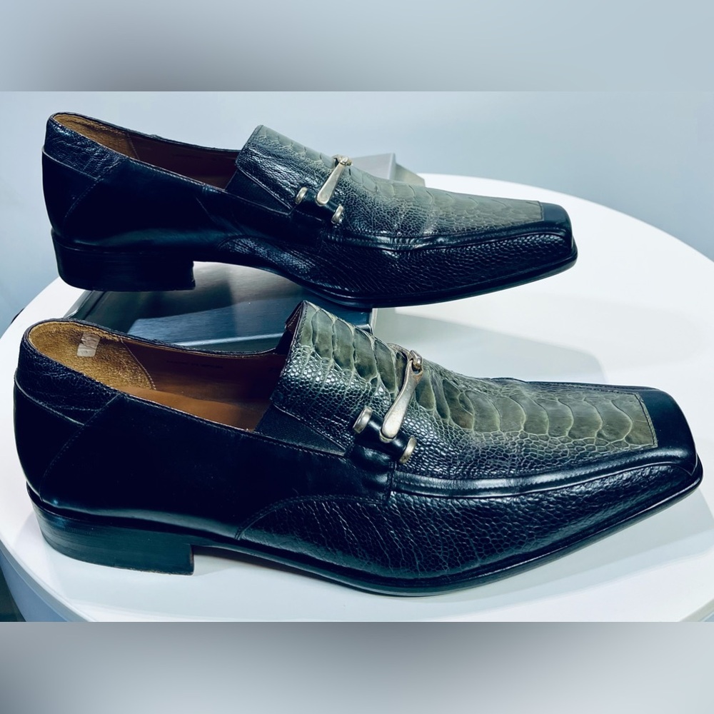 Rare Mezlan for Ingledews Vintage Loafers, 2tone Olive&Black Genuine Ostrich - Picture 4 of 11